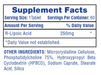 Hi-Tech Pharma R-ALA Antioxidant Supplement Facts Label | TigerFitness.com
