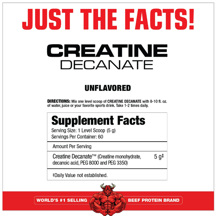 MuscleMeds Creatine Decanate Supplement Facts & Ingredients Label, 60 Servings, Unflavored | Tigerfitness.com
