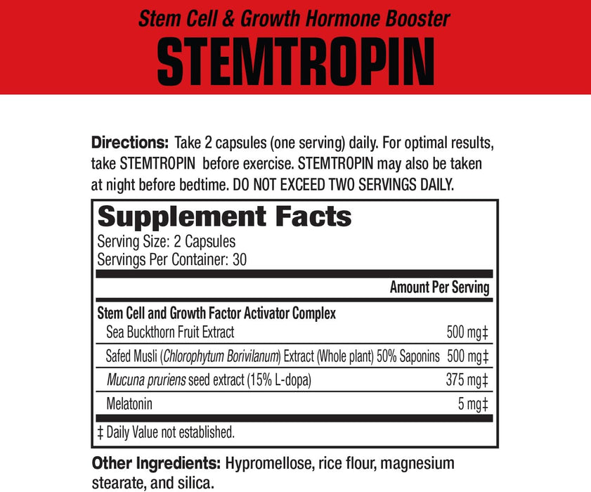 MuscleMeds Stemtropin 60 Capsules Supplement Facts & Ingredients Label | 