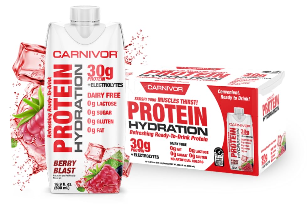 MuscleMeds Carnivor Protein Hydration RTD Berry Blast 12 Pack | Beef Protein & Electrolyte Recovery Drink | Tigerfitness.com