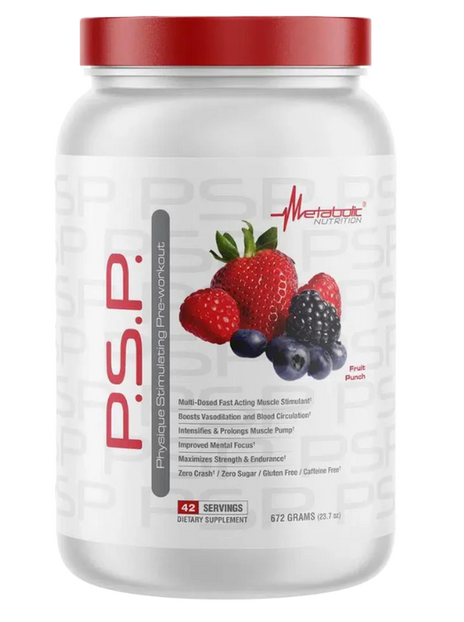 Metabolic Nutrition P.S.P. Pre-Workout Bottle Front Fruit Punch 42 Servings Power, Strength & Pump Formula for Energy and Endurance | TigerFitness