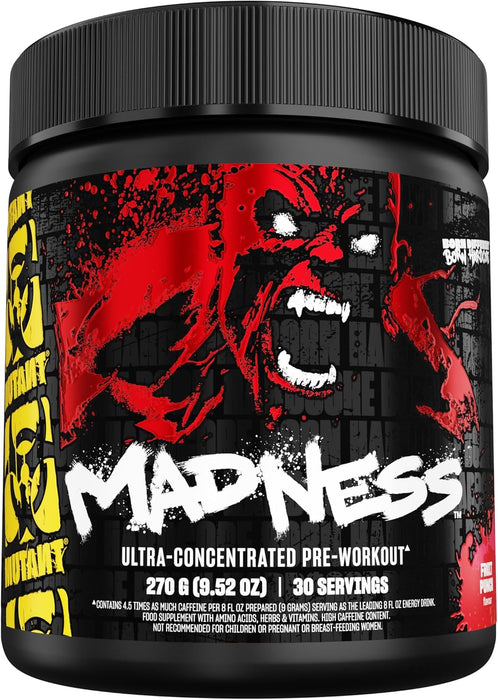MUTANT Madness Pre-Workout 30 Servings Fruit Punch – High-Stim Energy & Focus Formula – TigerFitness