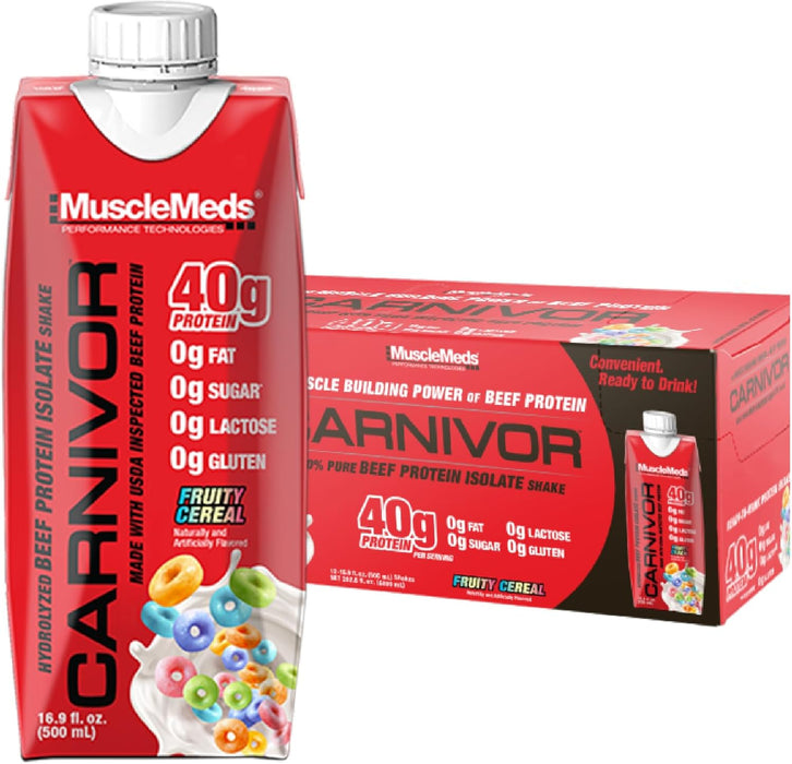 MuscleMeds Carnivor RTD Fruity Cereal 12 Pack – 100% Beef Protein Isolate Ready-To-Drink Formula | Tigerfitness.com