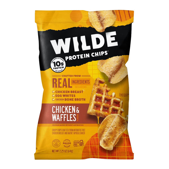 WILDE Protein Chips multi-pack box made from real chicken ingredients 8 Pack, Chicken & Waffles Flavor