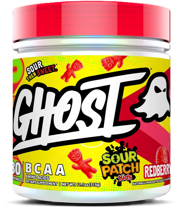 GHOST BCAA Sour Patch Kids Redberry amino acid powder supplement for workout recovery and hydration 30 Servings at Tigerfitness.com