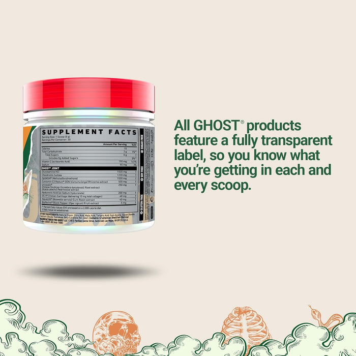 GHOST Joint supplement facts chart with clinically studied joint support ingredients