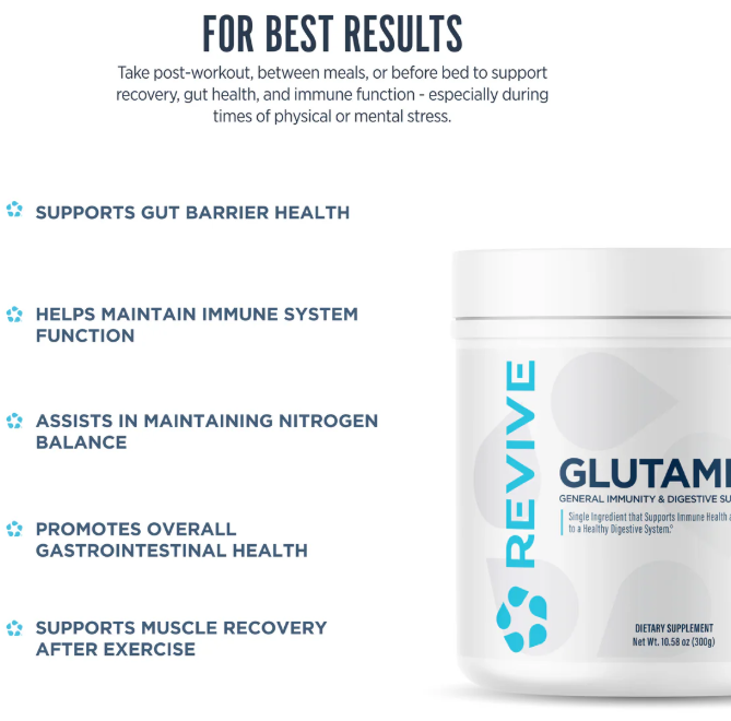 Revive MD Glutamine powder – daily glutamine supplement for digestion, immunity, and post-workout recovery