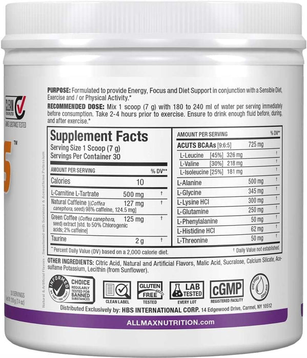 Allmax A:Cuts Supplement Facts & Ingredients Label Grape Back Tigerfitness.com
