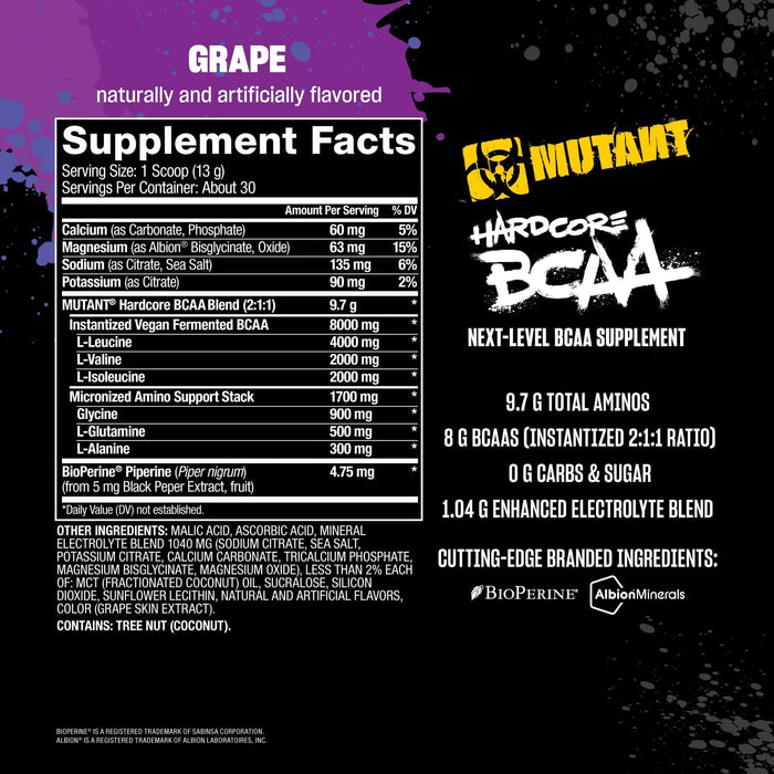 MUTANT Hardcore BCAA | Branched-Chain Amino Acids for Muscle Recovery, Hydration & Endurance