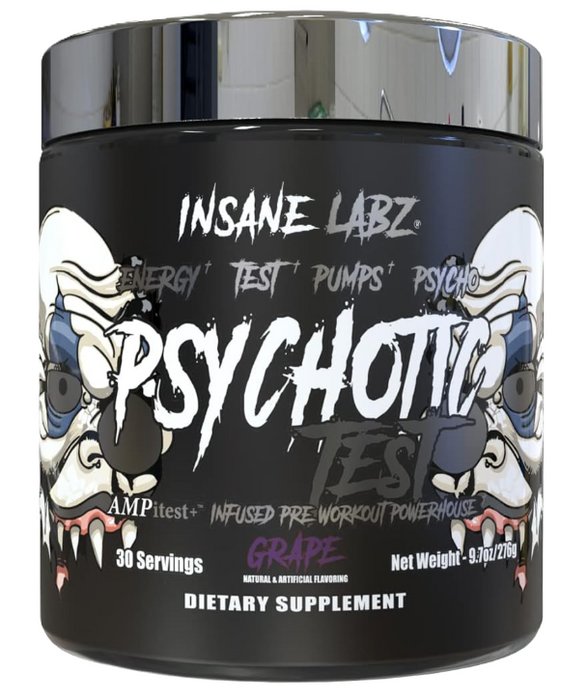 Insane Labz Psychotic Test Grape Pre-Workout | High-Stim Energy, Focus & Testosterone Support Formula | Shop TigerFitness.com