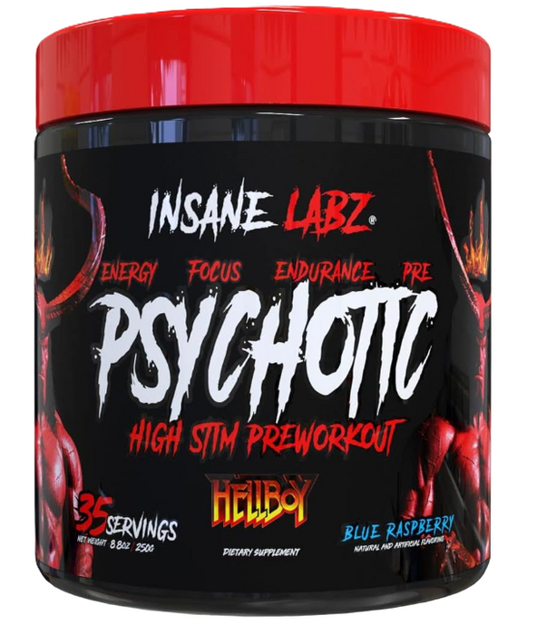 Insane Labz Psychotic Hellboy Blue Raspberry Pre-Workout | Extreme High-Stim Energy, Focus & Pump Formula | Shop TigerFitness.com