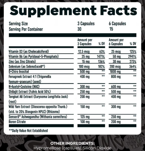 HTLT G Test Platinum Supplement Facts, Ingredients, and Directions for Use 90 Capsules 