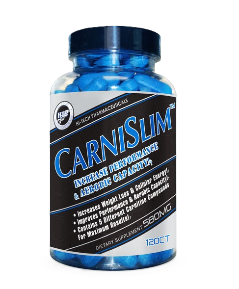 Hi-Tech Pharma CarniSlim 120 Capsules fat burner and energy support supplement bottle from Tiger Fitness