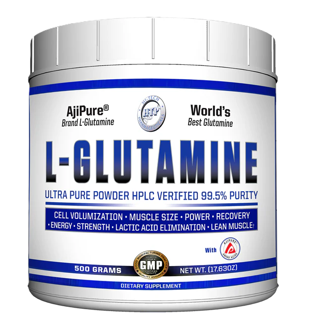 Hi-Tech Pharma L-Glutamine 100 Servings 500 Grams muscle recovery and endurance amino acid supplement from Tiger Fitness