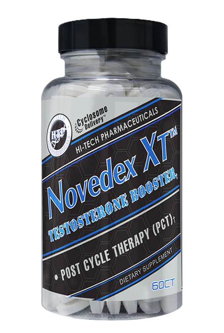 Hi-Tech Pharmaceuticals Novadex XT testosterone booster and PCT support supplement bottle from TigerFitness