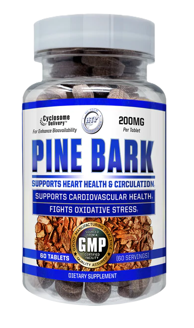 Hi-Tech Pharmaceuticals Pine Bark Extract 60 Tablets antioxidant circulation and heart health herbal supplement bottle from TigerFitness