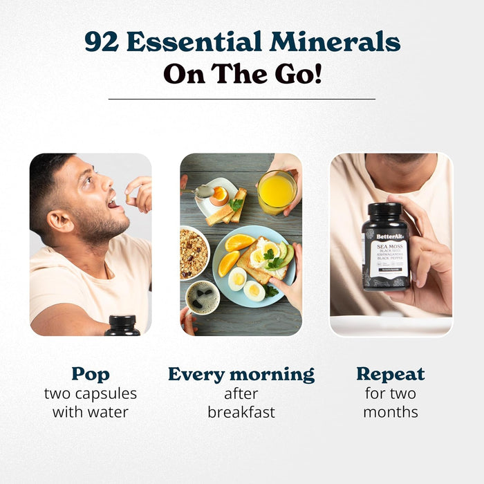 BetterAlt Sea Moss + Black Seed + Ashwagandha Capsules – Vitality and Energy Support Wellness