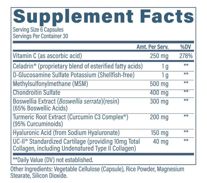 Revive MD Joint Support supplement facts panel with ingredients for joint and mobility support