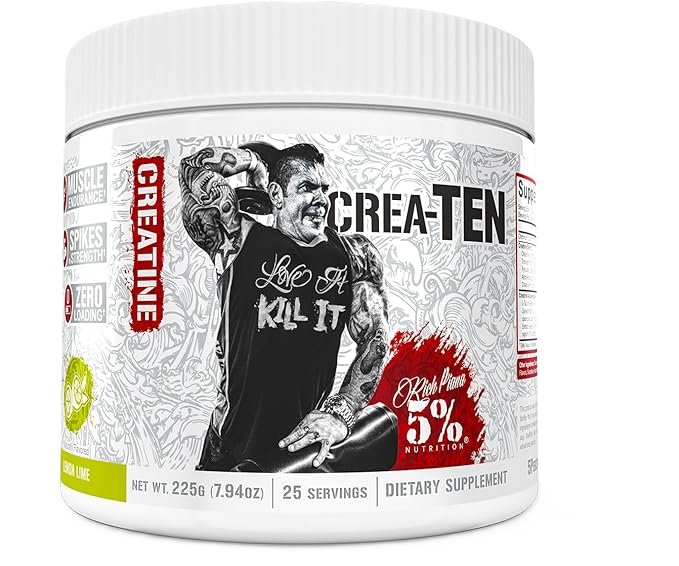 5% Nutrition CreaTEN 10-Blend Creatine Strength & Power Front of Package 25 Servings Lemon Lime