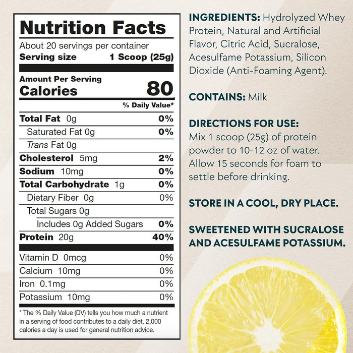 Myprotein Clear Whey Isolate Lemonade Nutrition Information and Ingredients Panel