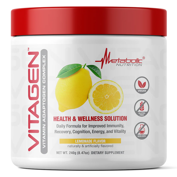 Metabolic Nutrition Vitagen Bottle Front Lemonade 240g – Advanced Multi-Vitamin for Energy, Immunity & Performance Support | TigerFitness