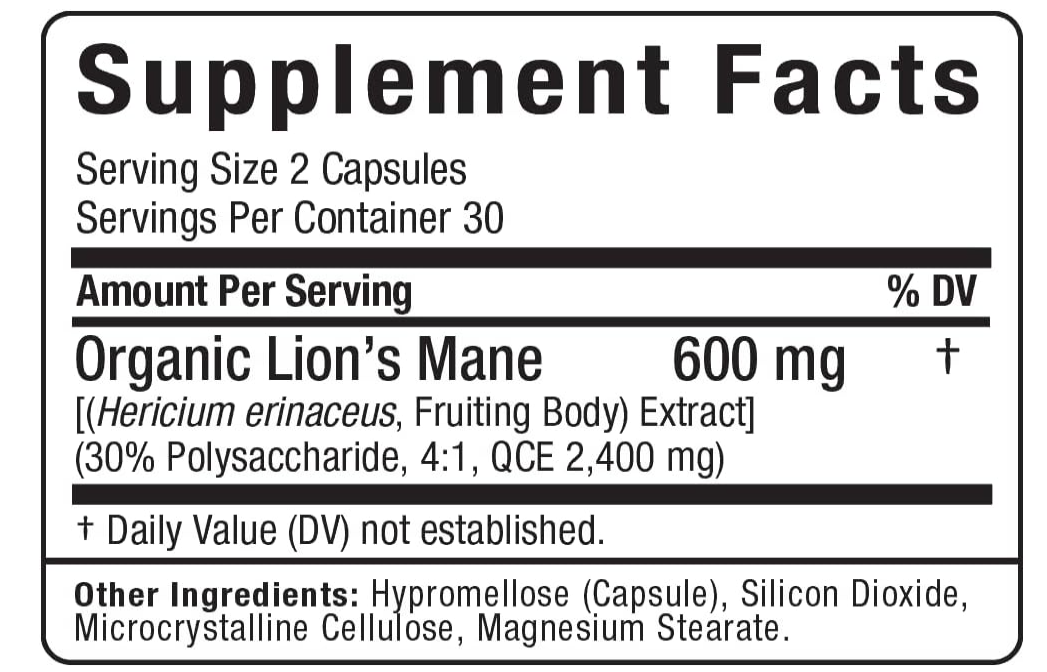 Allmax Lion’s Mane Supplement Facts Label – Ingredients & Nutrition | TigerFitness