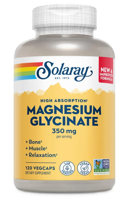 Solaray Magnesium Glycinate 350mg bottle – high absorption magnesium supplement