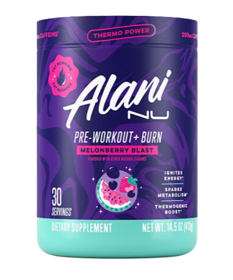 Alani Nu Pre-Workout + Burn Front Melonberry Blast 30 Servings | Thermogenic Energy & Fat-Burning Performance Formula | TigerFitness