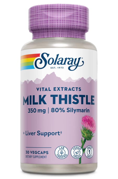 Solaray Milk Thistle 350mg bottle with 80% silymarin for liver support 30 Vegcaps
