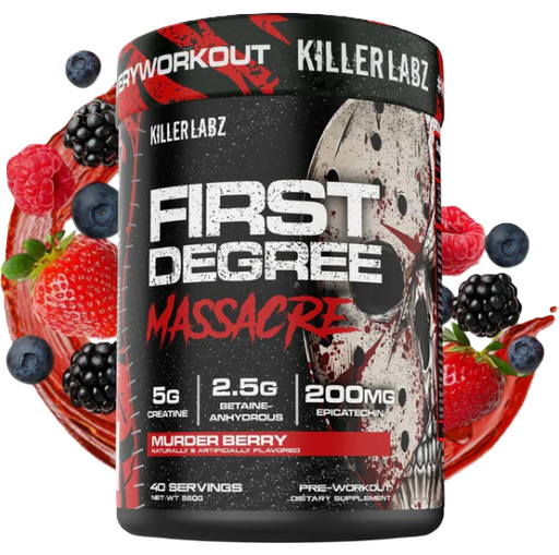Killer Labz First Degree Massacre – extreme high-stim pre-workout for explosive energy, razor sharp focus, and massive pumps | TigerFitness.com