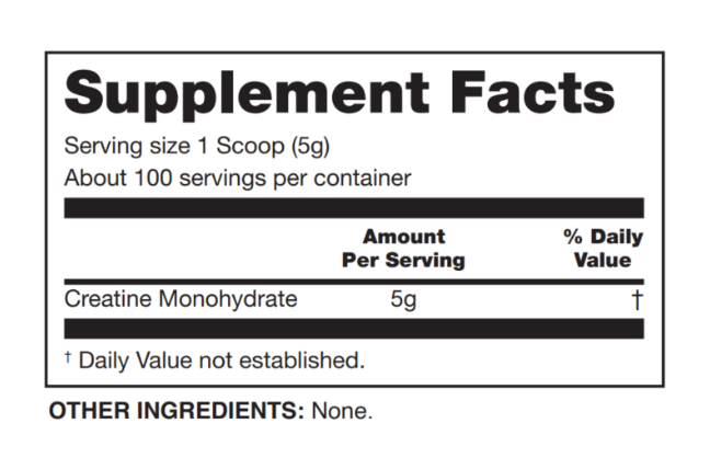 Myprotein Creatine Monohydrate 100 Servings Nutrition Facts and Ingredients Panel