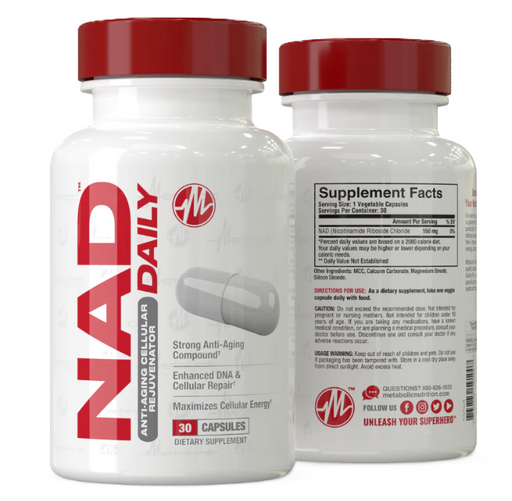 Metabolic Nutrition NAD Daily Bottle Front 30 Capsules – Cellular Energy, Anti-Aging & Metabolic Support Supplement | TigerFitness
