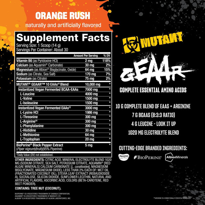 Supplement Facts Orange Rush – MUTANT GEAAR Ingredients – TigerFitness