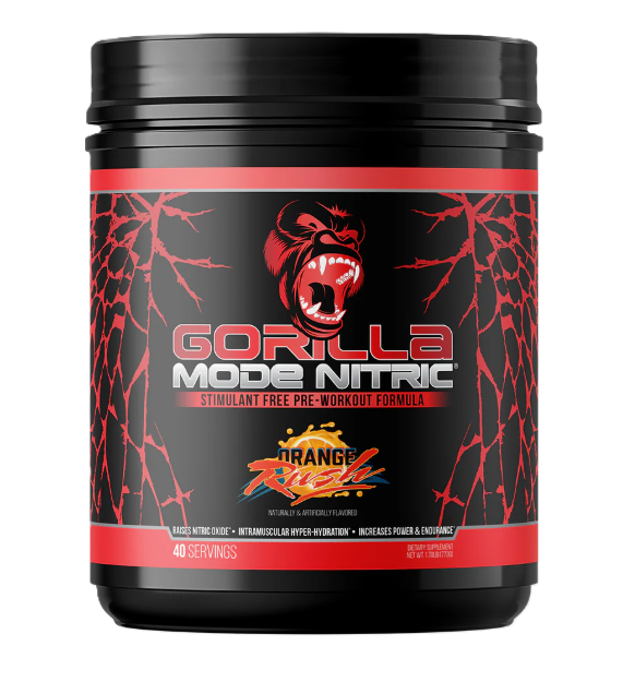 Gorilla Mind Gorilla Mode Nitric Orange Rush Stim-Free Pre-Workout Front 40 Servings | Nitric Oxide & Endurance Booster | TigerFitness