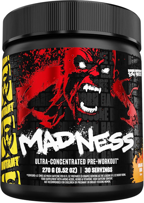 MUTANT Madness Pre-Workout Orange Rush 30 Servings – High-Stim Energy & Focus Formula – TigerFitness