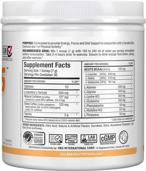 Allmax A:Cuts Supplement Facts & Ingredients Label Peach Mango Tigerfitness.com