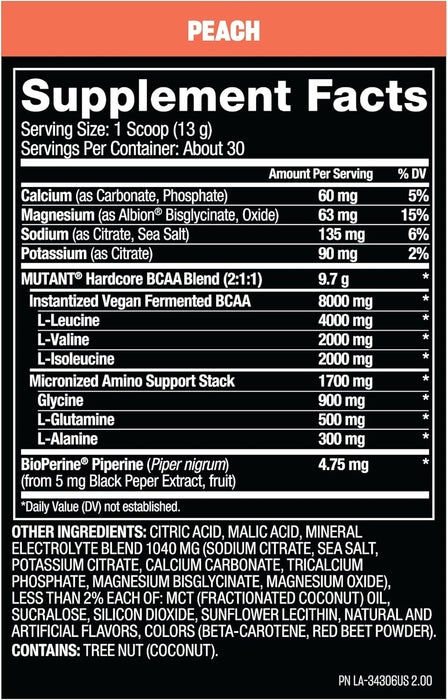 MUTANT Hardcore BCAA | Branched-Chain Amino Acids for Muscle Recovery, Hydration & Endurance