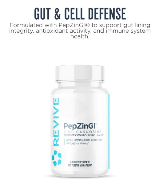 Vegetarian capsules from Revive MD Zinc Carnosine for digestive and stomach support