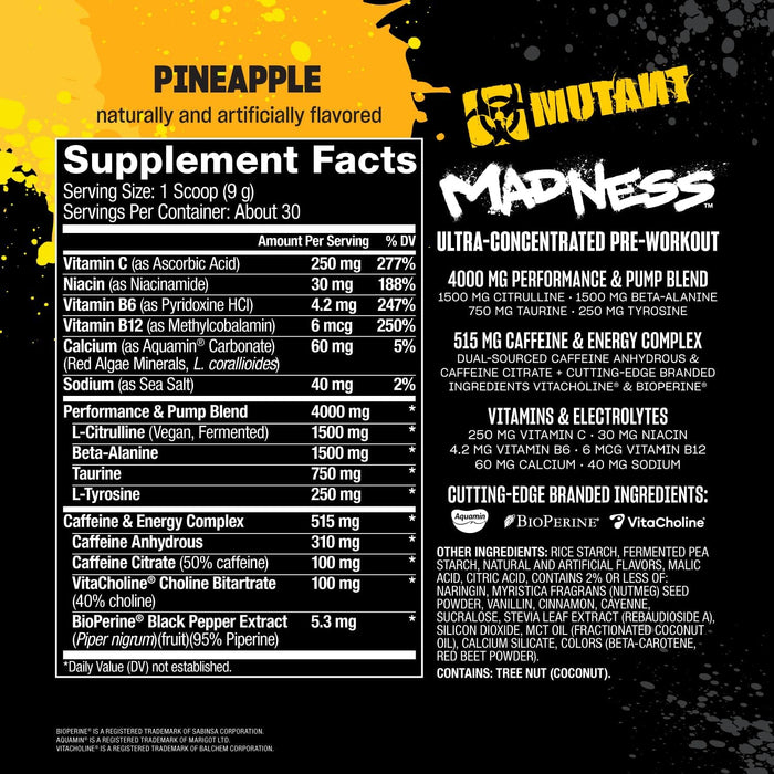 Supplement Facts Pineapple – MUTANT Madness Ingredients – TigerFitness