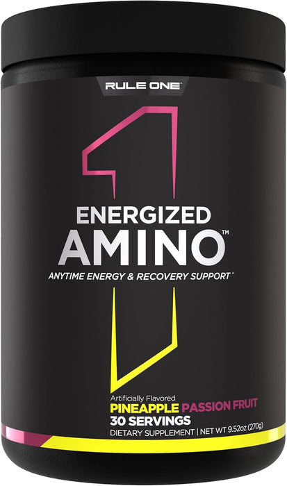 R1 Energized Amino Pineapple Passionfruit amino acid energy drink supplement front label 30 Servings