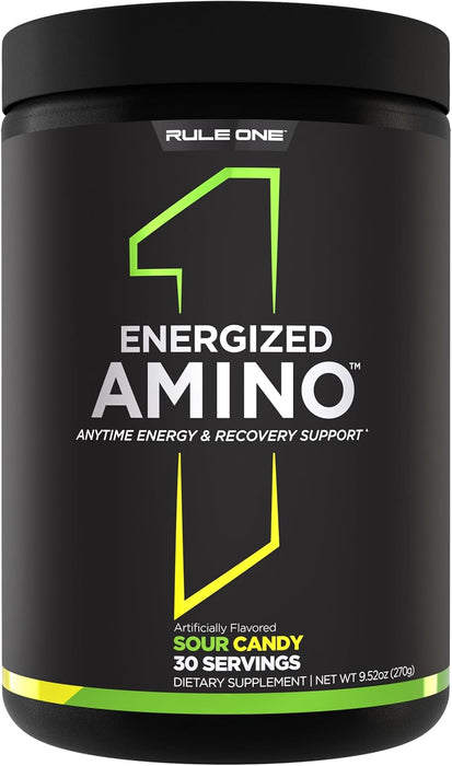 R1 Energized Amino Sour Candy amino acid energy drink supplement front label 30 Servings