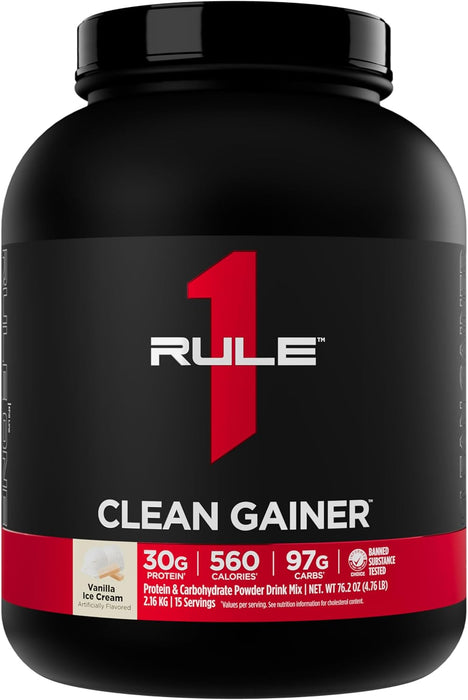 Rule 1 Clean Gainer lean mass weight gainer protein powder 15 Servings, Vanilla Ice Cream