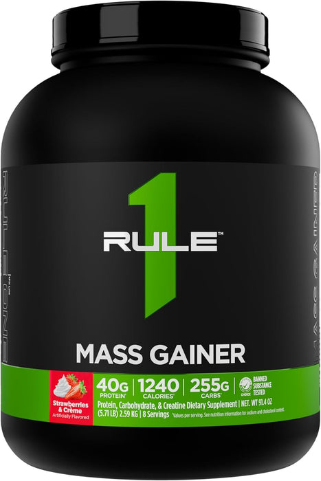 Rule One Mass Gainer high calorie protein powder, Strawberries & Creme flavor, 8 servings