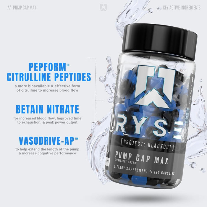 RYSE Pump Cap Max Capsules Close-Up – Stim-Free Pump Formula with Nitrates and Citrulline Peptides