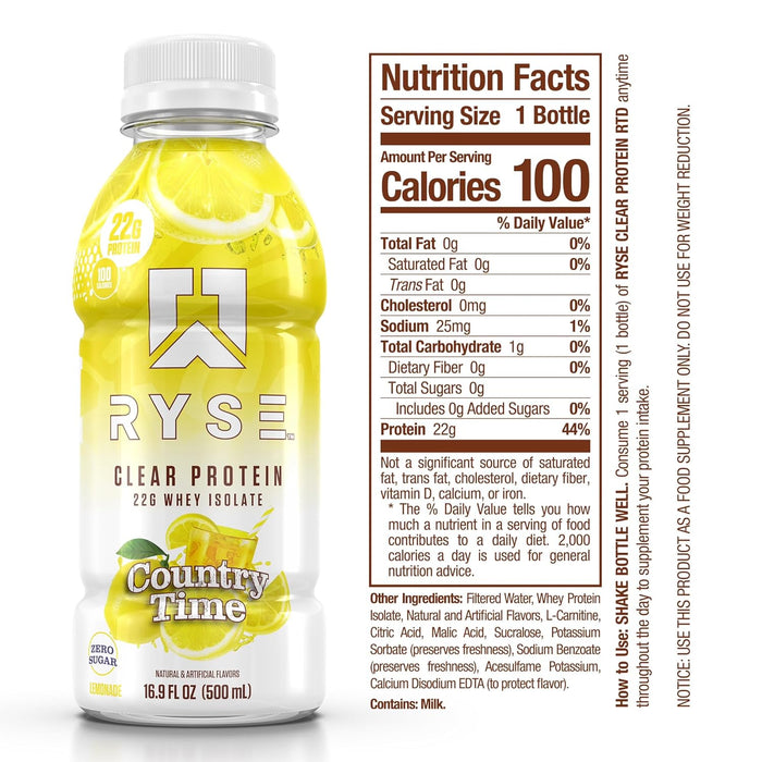 RYSE Clear Protein Drink – 22g Whey Isolate (12 Pack)