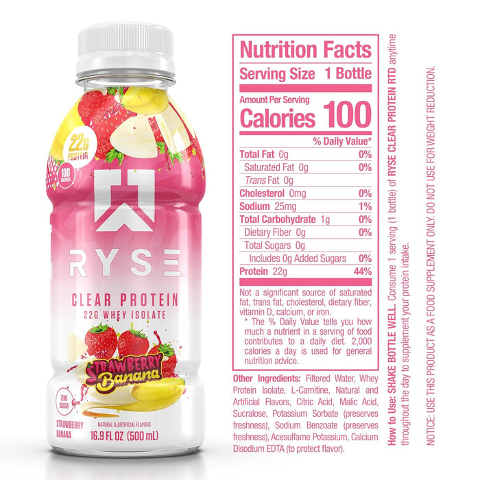 RYSE Clear Protein Drink – 22g Whey Isolate (12 Pack)