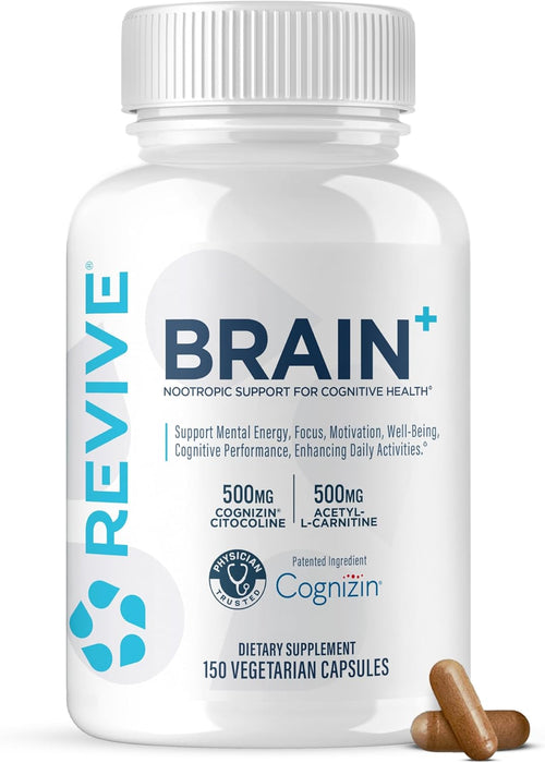 Revive MD Brain 150 Capsules – stimulant-free nootropic for memory, focus, and cognitive performance.