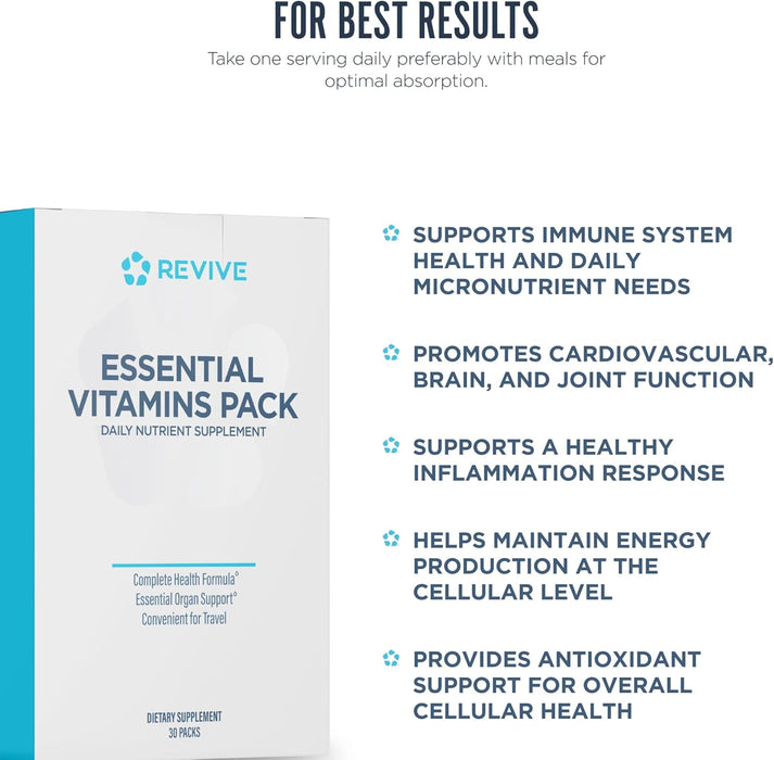 Revive MD Essential Vitamin Packs 30 Packs - convenient daily multivitamin packets for men and women