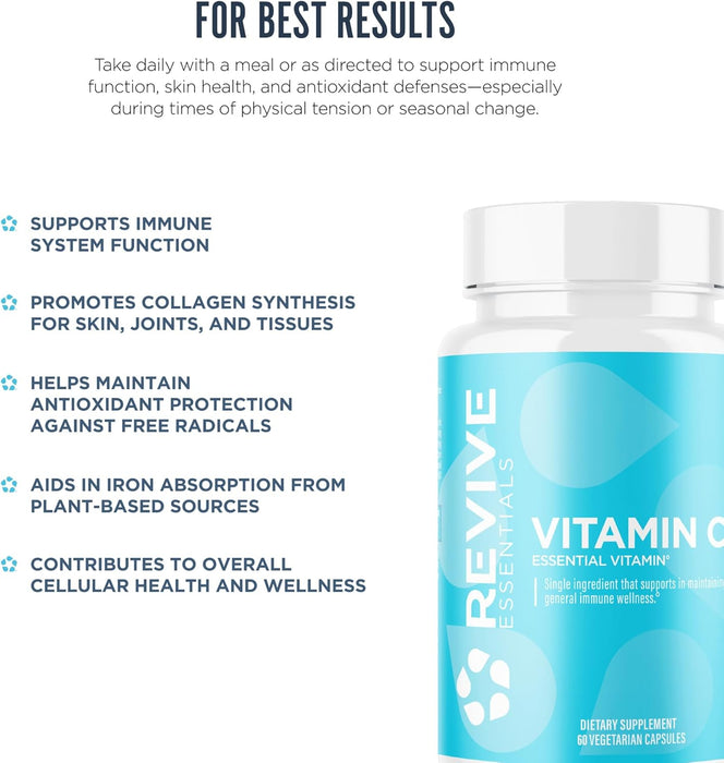 Adult supporting immune health and daily wellness with Revive MD Vitamin C supplement 200 Capsules