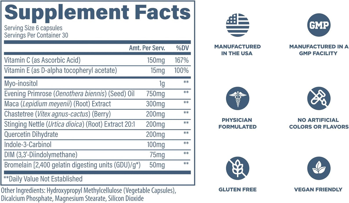 Revive MD Women’s Health supplement facts panel showing comprehensive women’s health formula 180 Capsules